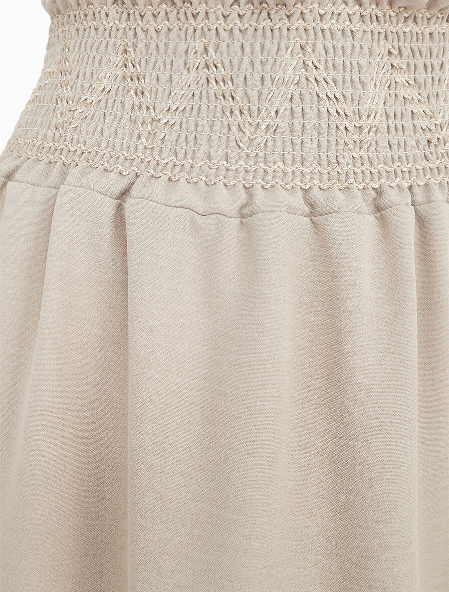 Jupe longue à taille élastiquée - Beige - 3