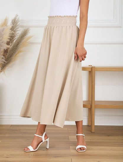 Jupe longue à taille élastiquée - Beige - 4
