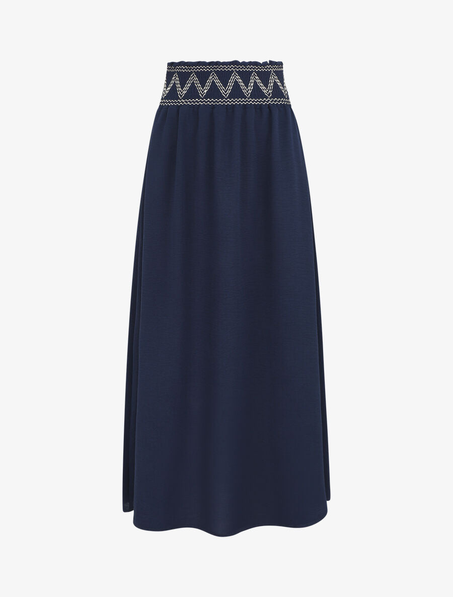 Jupe longue à taille élastiquée - Marine - 1