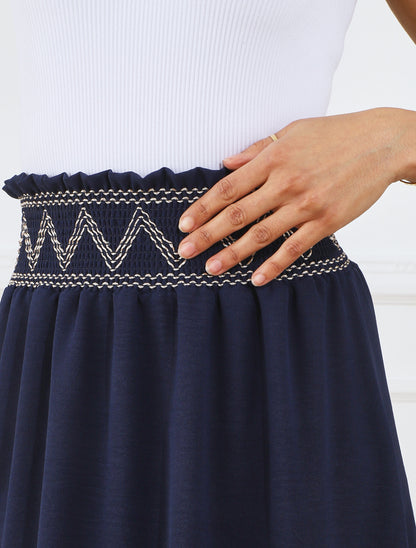Jupe longue à taille élastiquée - Marine - 6