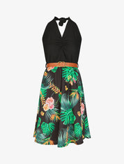 Robe mi-longue tropicale à dos nu - Noir - 1