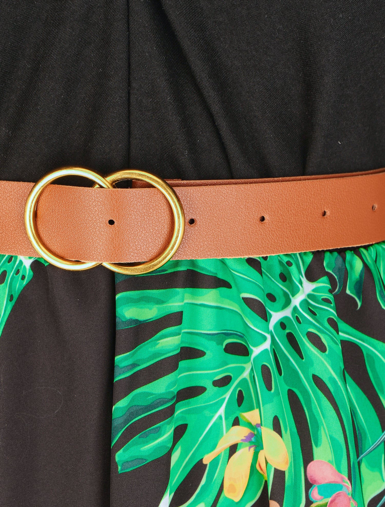 Robe mi-longue tropicale à dos nu - Noir - 3