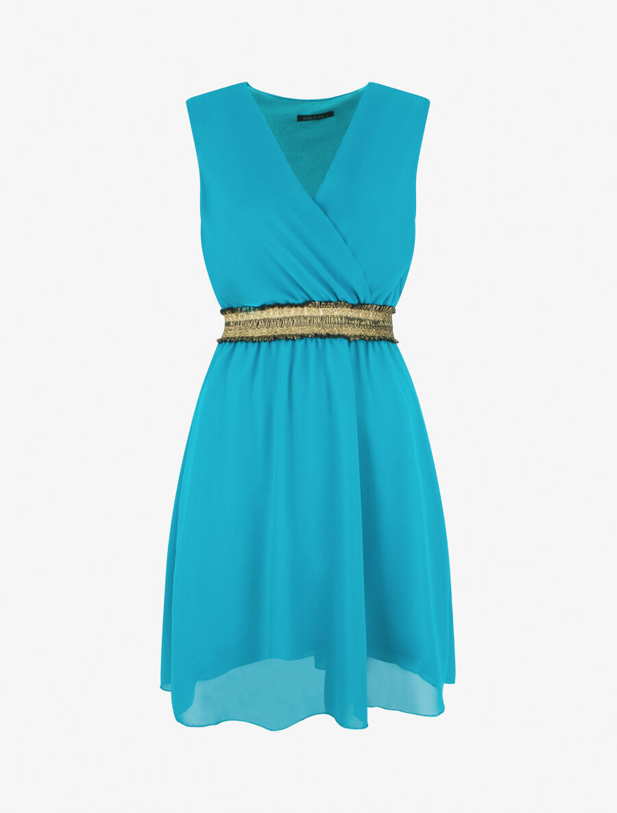 Robe sans manches taille élastiquée irisée - Turquoise - 1