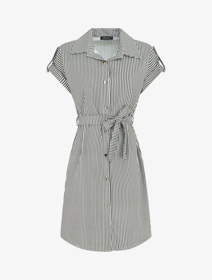 Robe chemise imprimé rayures - Kaki - 5