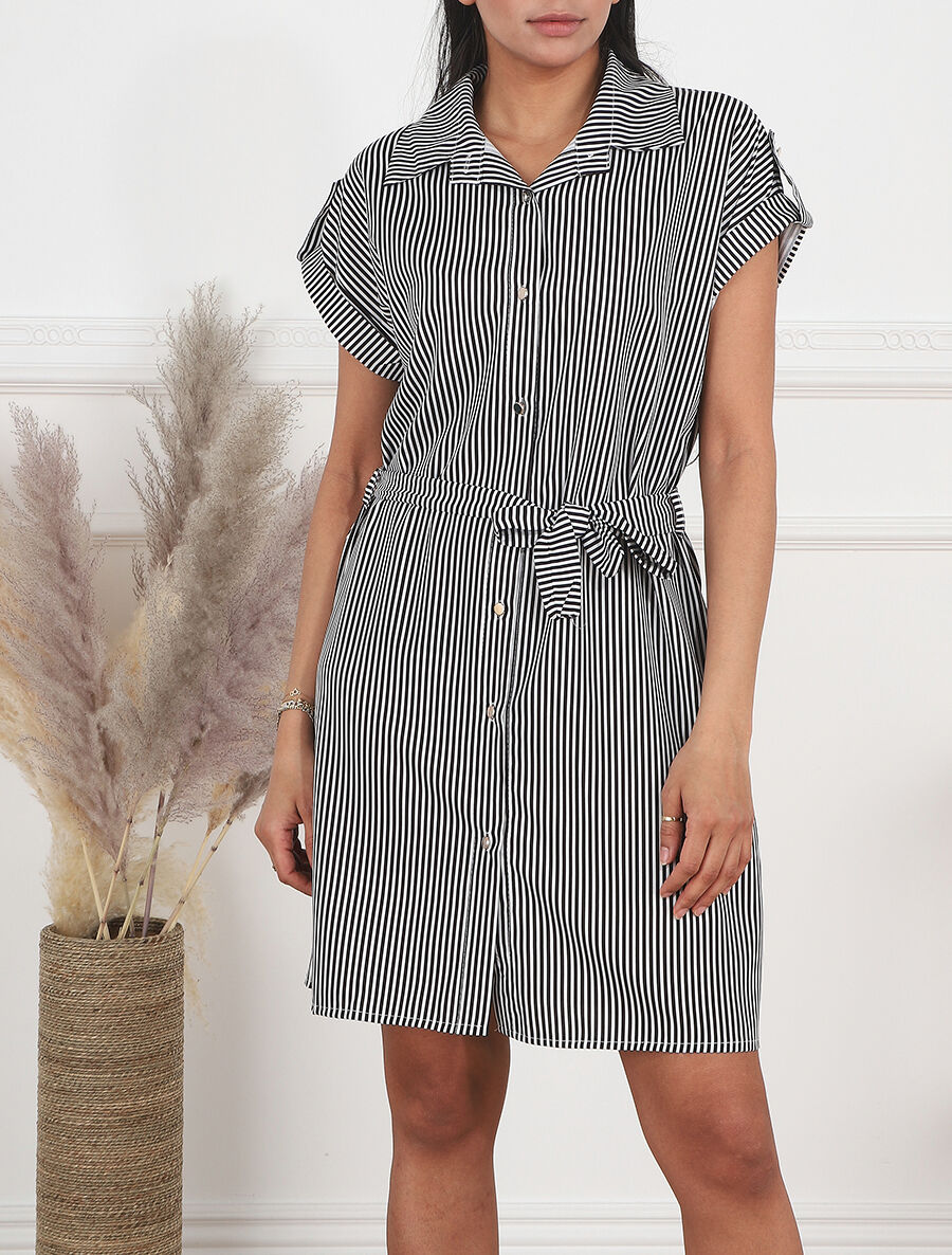 Robe chemise imprimé rayures - Noir - 4