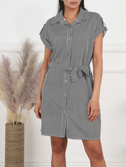 Robe chemise imprimé rayures - Noir - 4