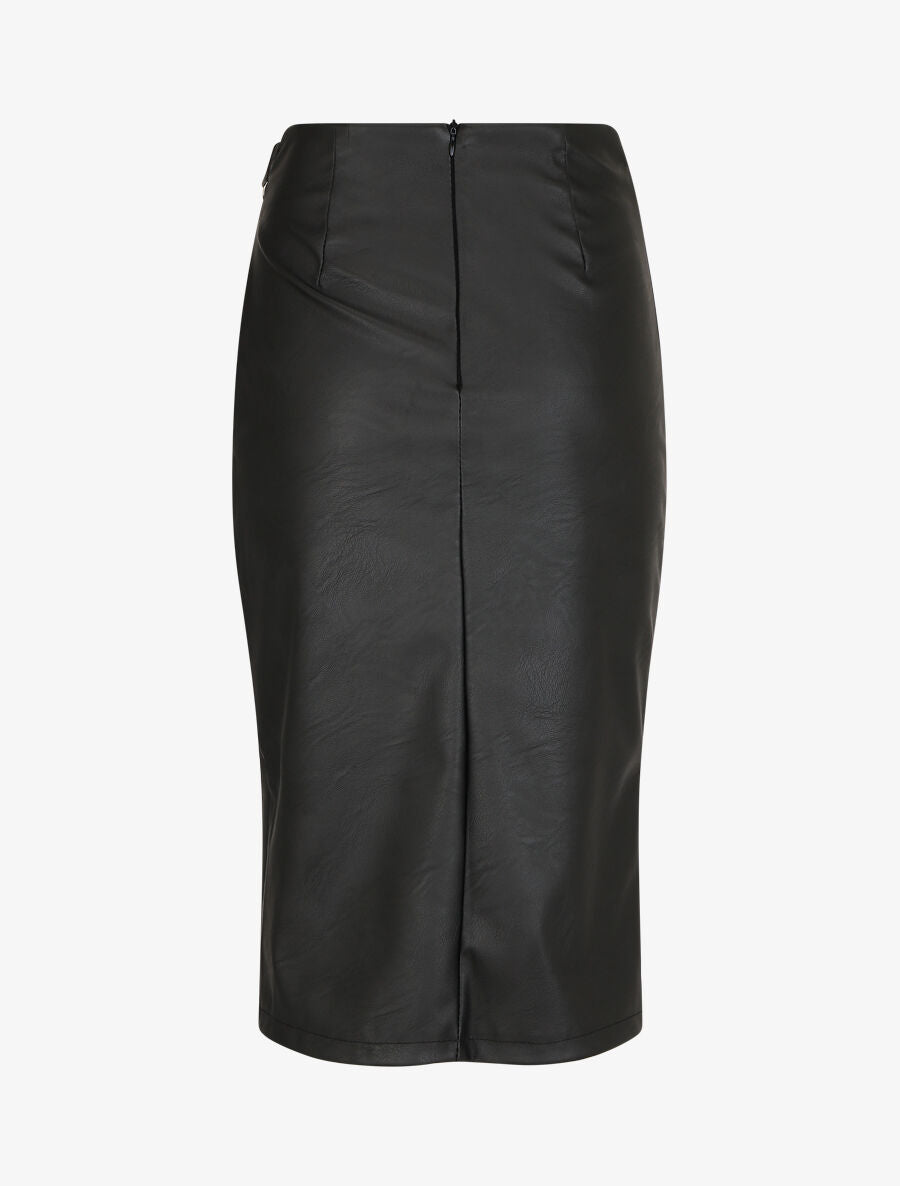 Jupe style portefeuille mi-longue en simili - Noir - 2