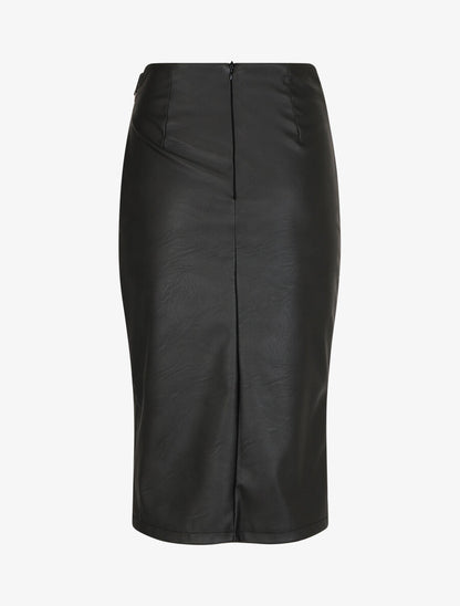 Jupe style portefeuille mi-longue en simili - Noir - 2