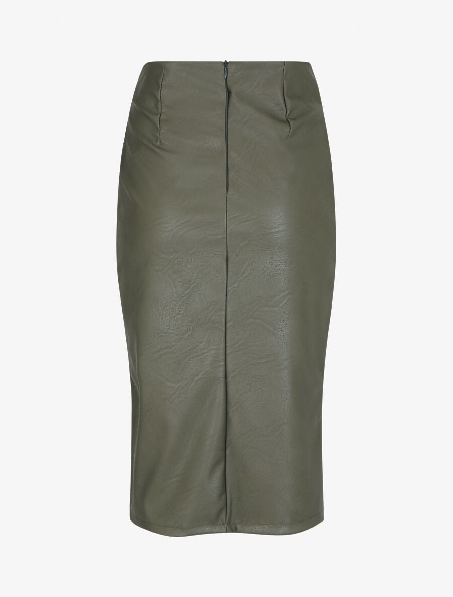 Jupe style portefeuille mi-longue en simili - Kaki - 2