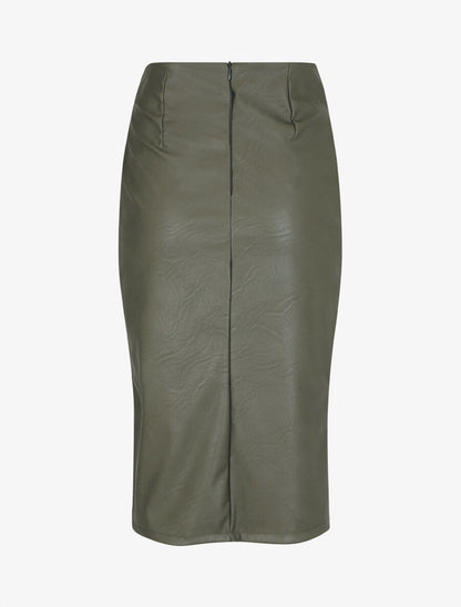 Jupe style portefeuille mi-longue en simili - Kaki - 2