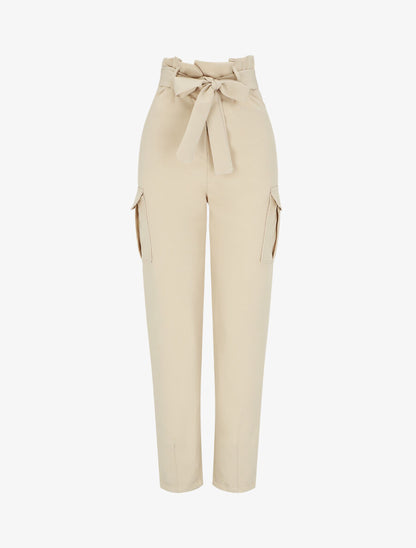 Pantalon cargo taille haute - Beige - 1