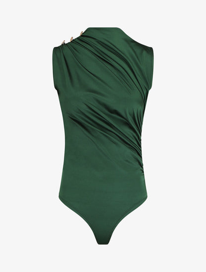 Body sans manches satiné et drapé - Vert foncé - 5