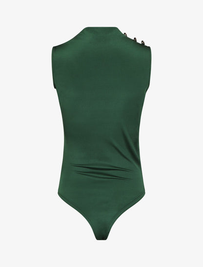 Body sans manches satiné et drapé - Vert foncé - 2