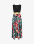 Robe longue bicolore imprimé fleurs tropicales - Noir - 1