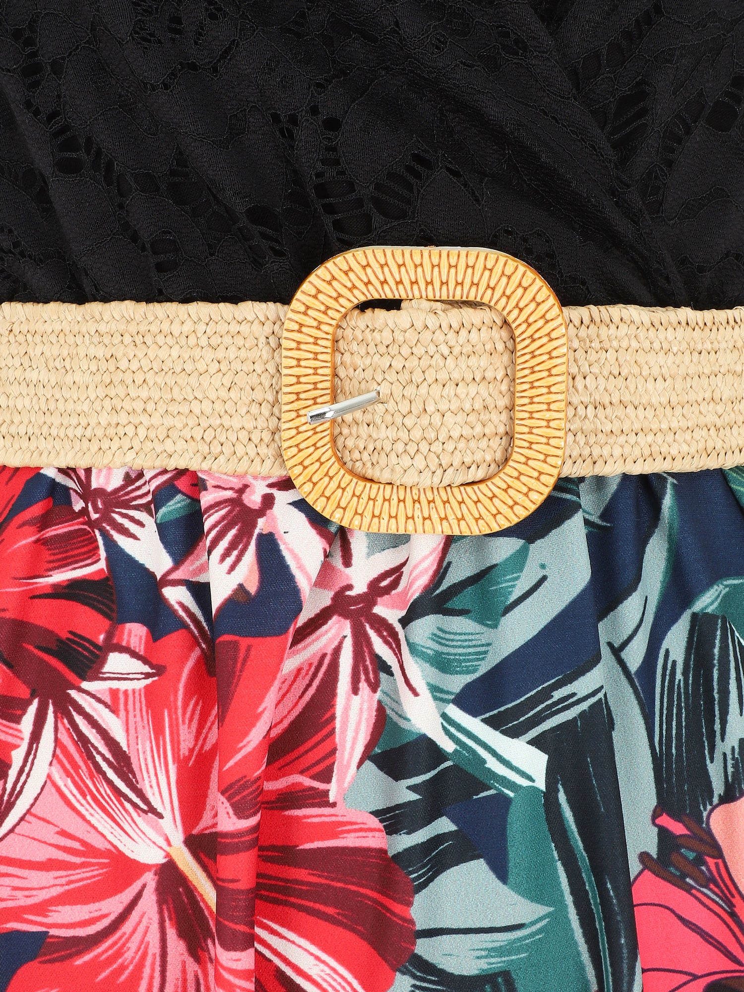 Robe longue bicolore imprimé fleurs tropicales - Marine - 3