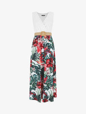 Robe longue bicolore imprimé fleurs tropicales - Blanc - 1
