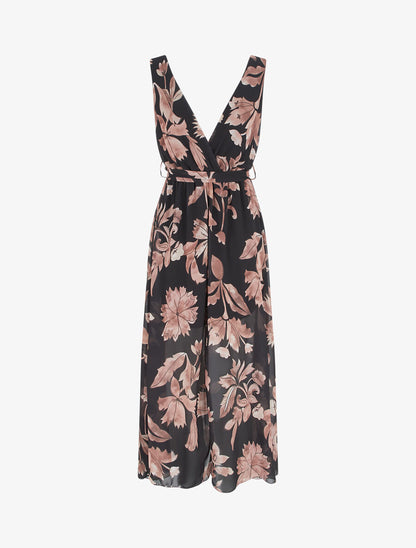 Robe imprimé fleurs et dos en V - Noir - 2
