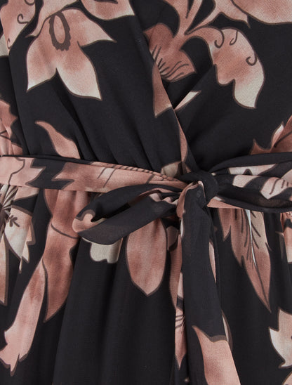 Robe imprimé fleurs et dos en V - Noir - 3