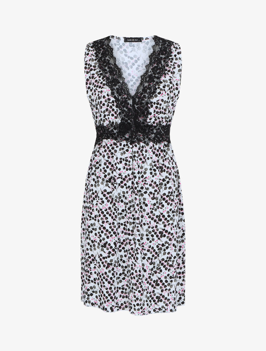 Robe mi-longue sans manches motif feuilles - Noir - 4