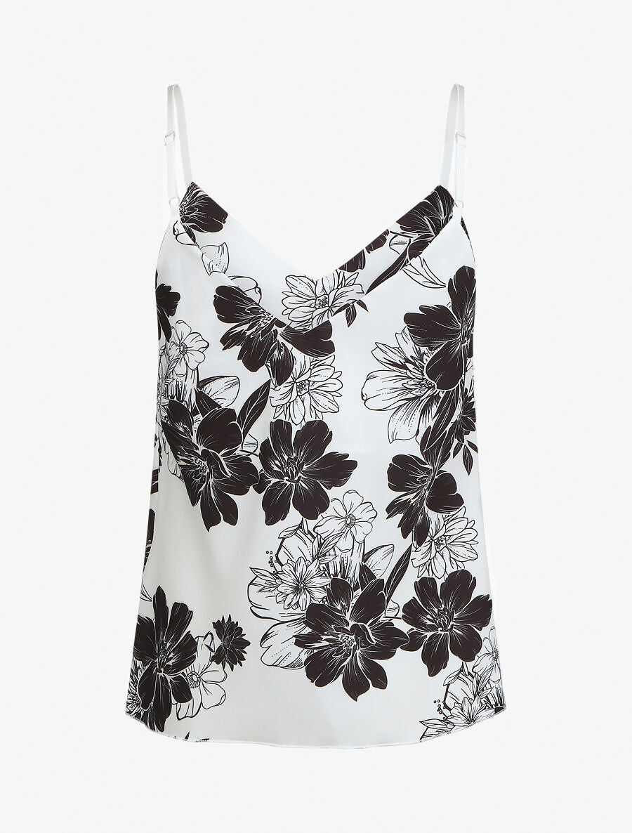 Caraco droit satiné imprimé floral - Blanc - 2