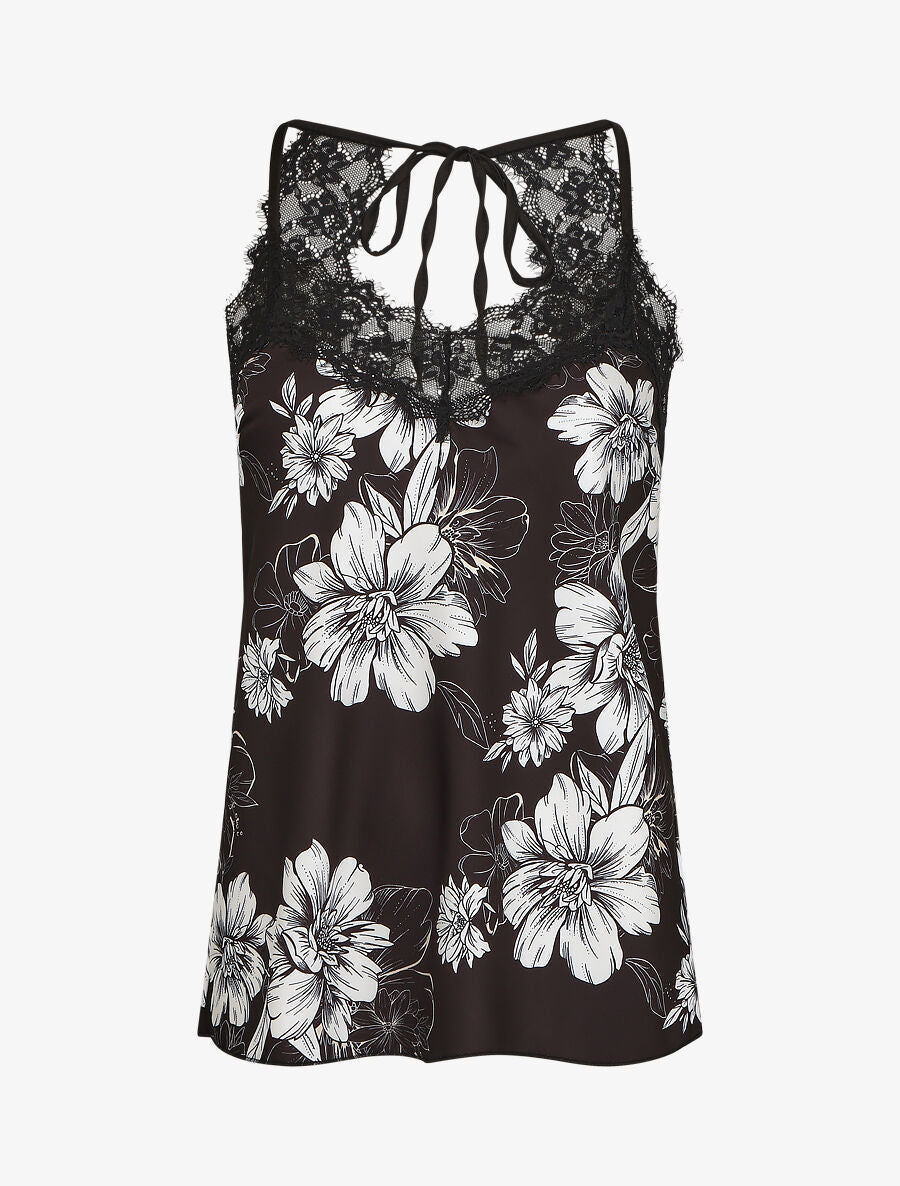 Caraco dentelle imprimé floral - Noir - 1