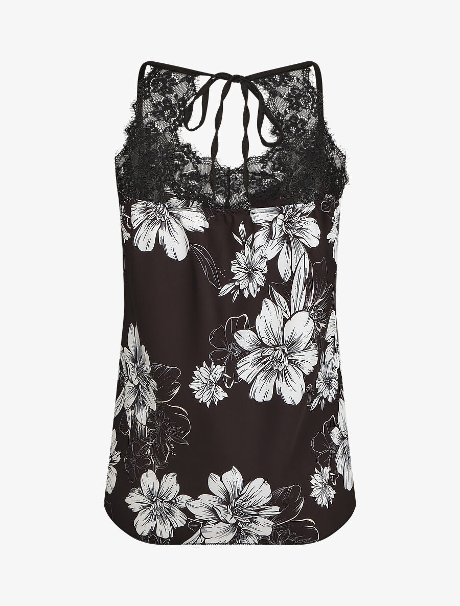 Caraco dentelle imprimé floral - Noir - 2