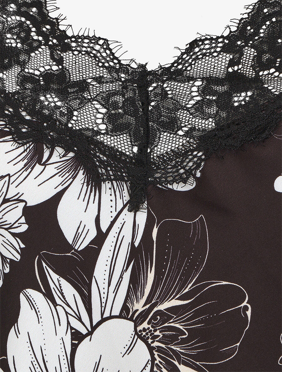 Caraco dentelle imprimé floral - Noir - 3