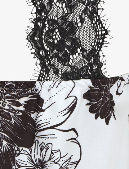 Caraco dentelle imprimé floral - Blanc - 3