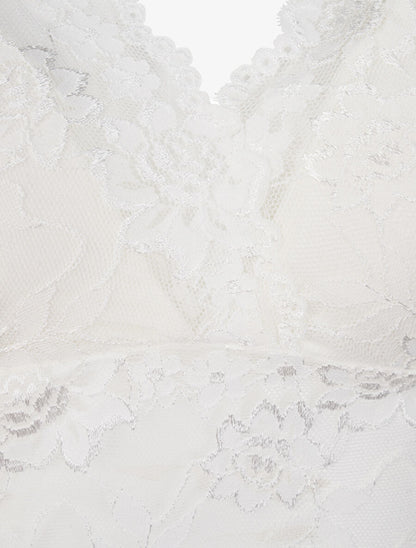 Crop top transparent en dentelle - Blanc - 3