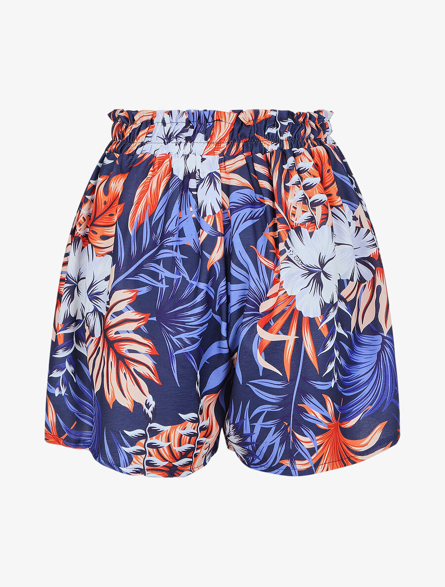 Short évasé taille haute imprimé tropical - Marine - 2