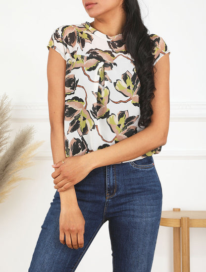 Top manches courtes imprimé floral - Noir - 4