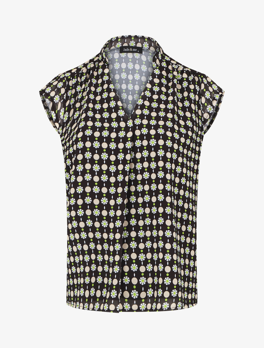 Top fluide sans manches imprimé petites fleurs - Noir - 1