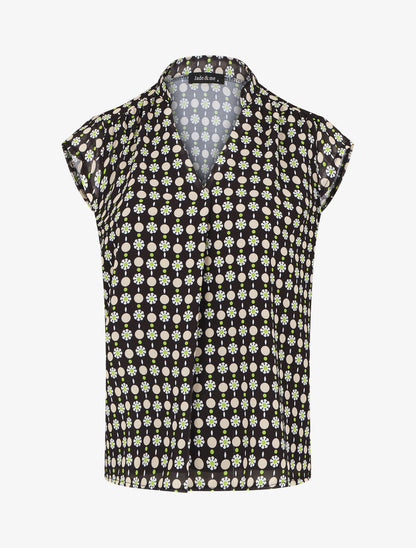 Top fluide sans manches imprimé petites fleurs - Noir - 1