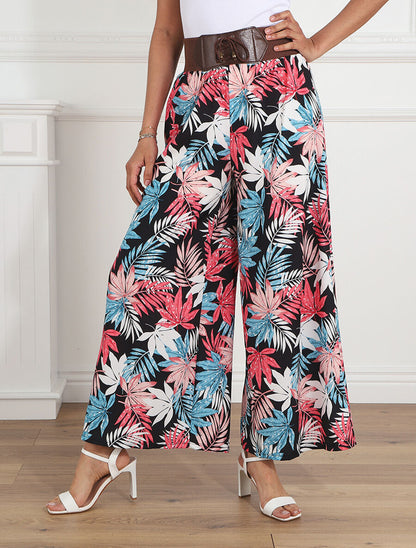 Pantalon ample motif tropical - Noir - 4