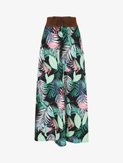 Jupe longue taille haute imprimé feuilles tropicales - Noir - 5