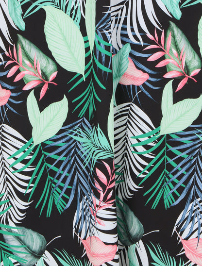 Jupe longue taille haute imprimé feuilles tropicales - Noir - 3