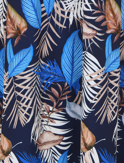 Jupe longue taille haute imprimé feuilles tropicales - Marine - 3