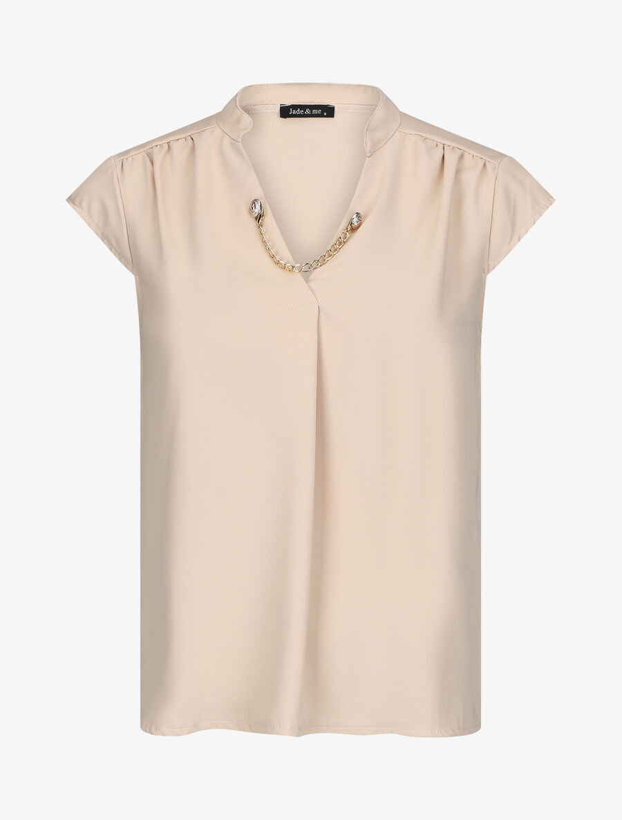 Top uni sans manches à chaîne - Beige - 5