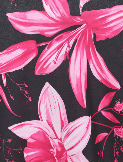 Caraco satiné imprimé grandes fleurs - Noir - 3