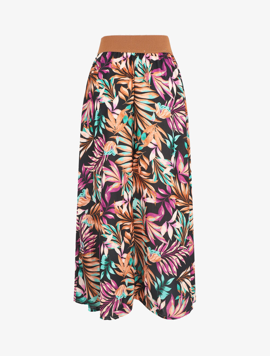 Jupe à taille haute style corset imprimé tropical - Noir - 2