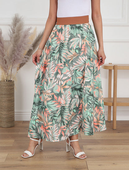 Jupe à taille haute style corset imprimé tropical - Kaki - 4