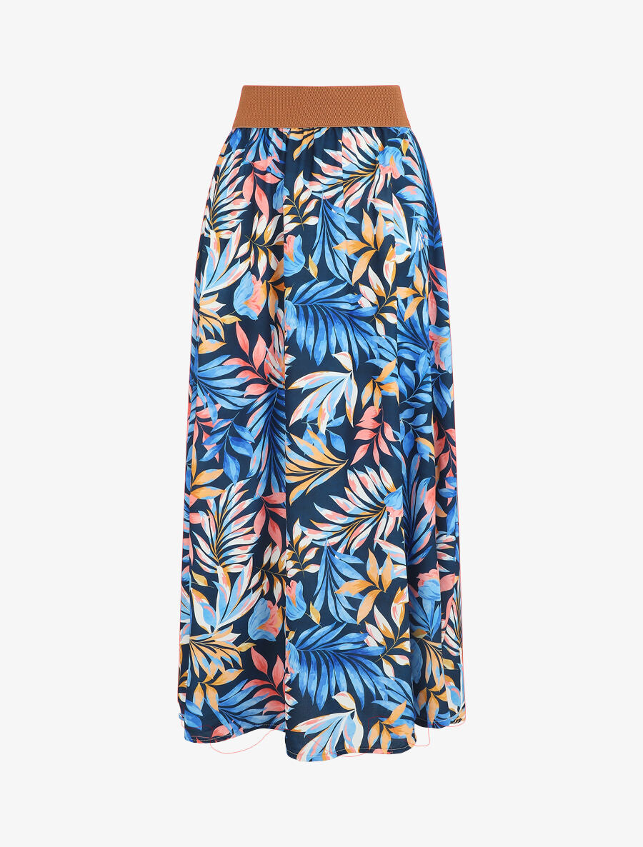 Jupe à taille haute style corset imprimé tropical - Marine - 1