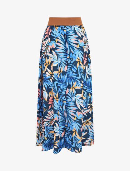 Jupe à taille haute style corset imprimé tropical - Marine - 2
