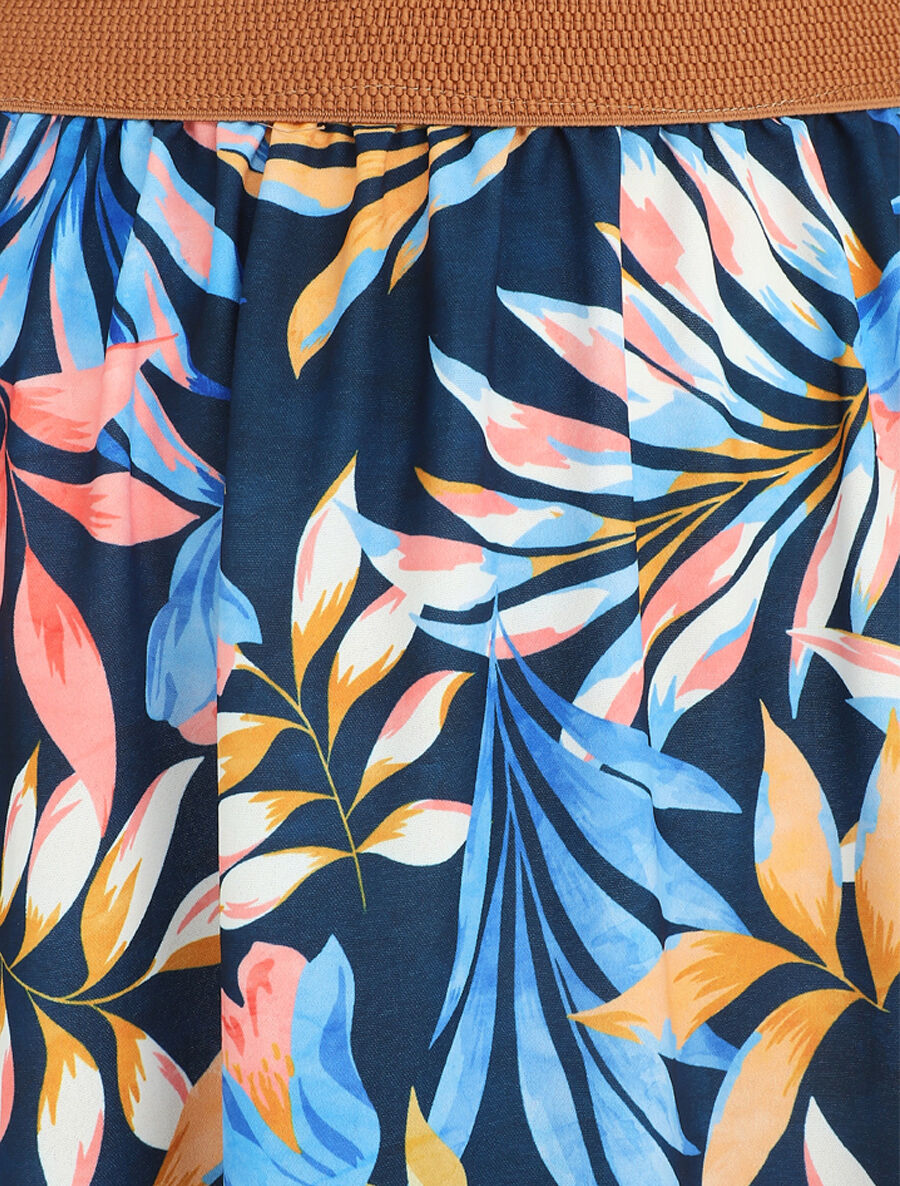 Jupe à taille haute style corset imprimé tropical - Marine - 3