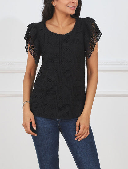 Top uni en maille - Noir - 4