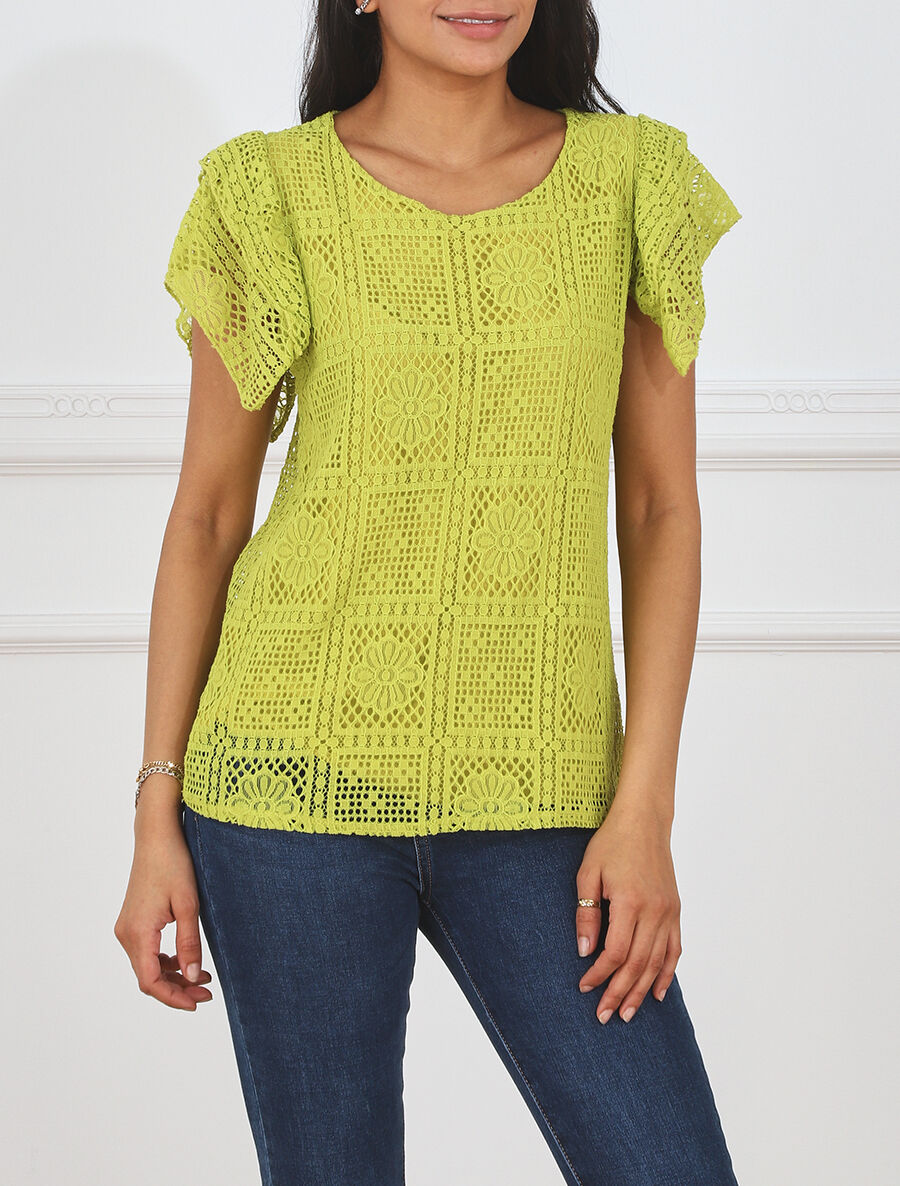 Top uni en maille - Vert anis - 4