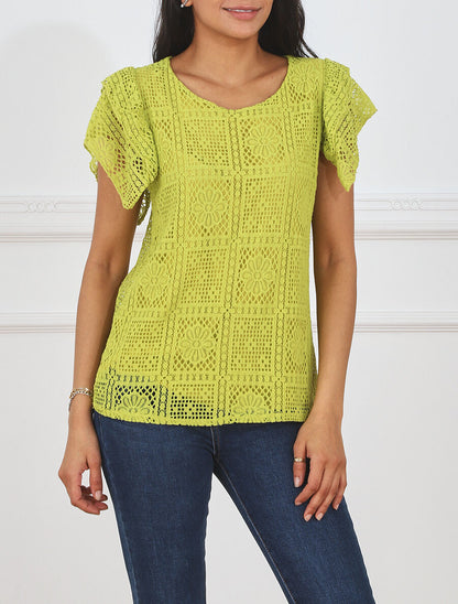 Top uni en maille - Vert anis - 4