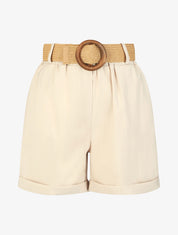 Short à revers uni - Beige - 4