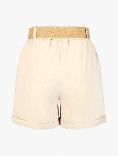 Short à revers uni - Beige - 2