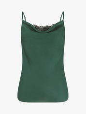 Caraco satiné col bénitier à dentelle - Vert émeraude - 1